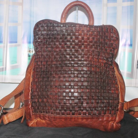 $711 VILENCA Holland Emilia Intrecciato Woven Distressed Leather Backpack Bag - Picture 1 of 6